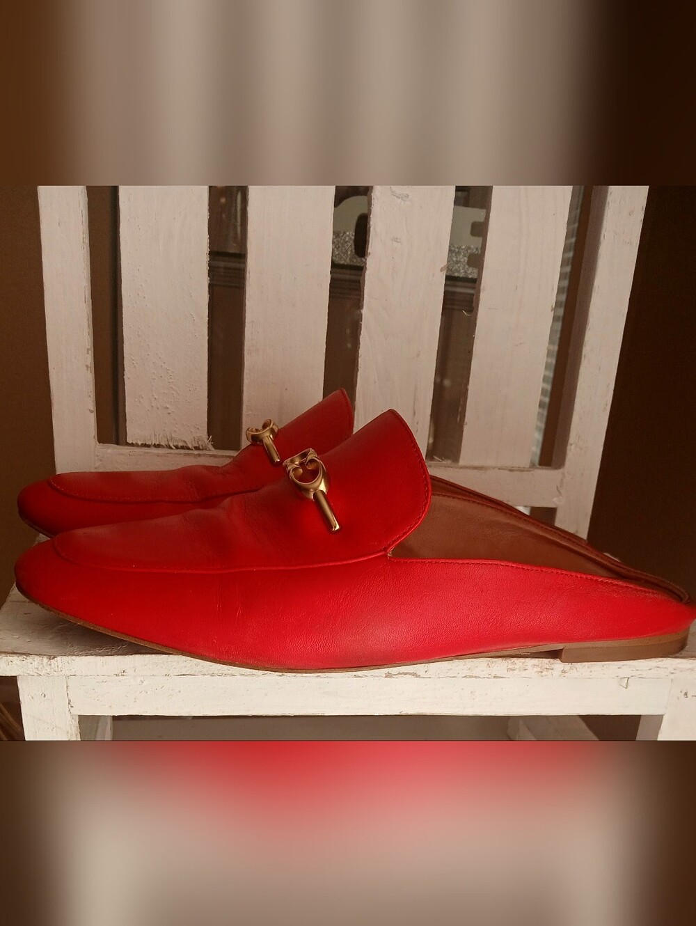 Coach Red Leather Slip-On Mule Loafers for Women